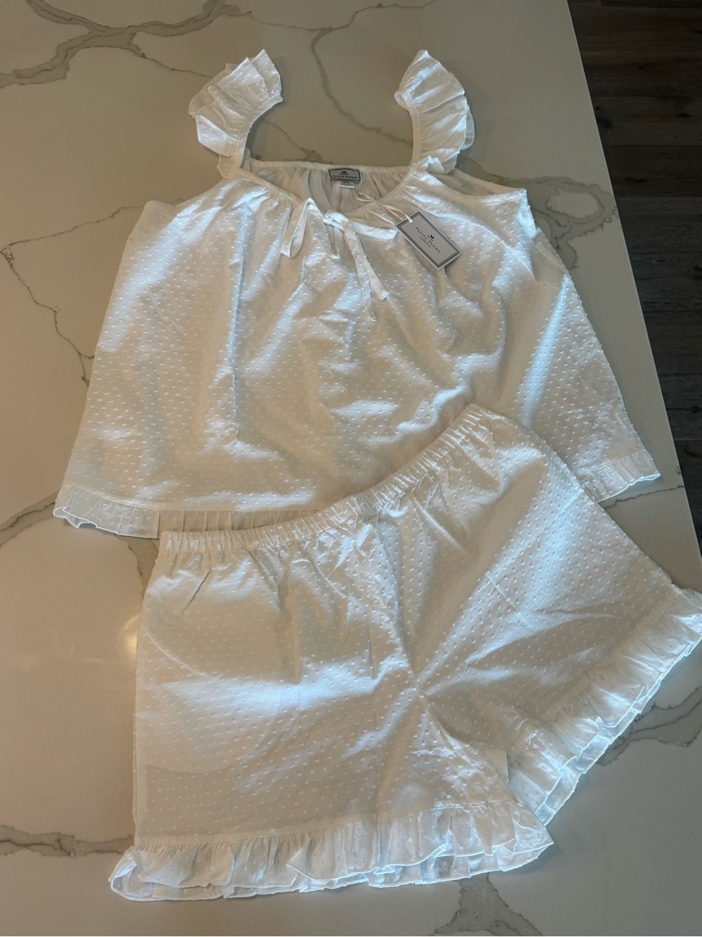 Petite Plume White Ruffle Tank & Short Pajama Set